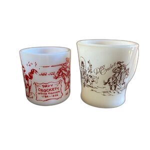 Vintage Fire King Milk Glass Davy Crockett Indian Fighter Mug Red‎ White 1950s